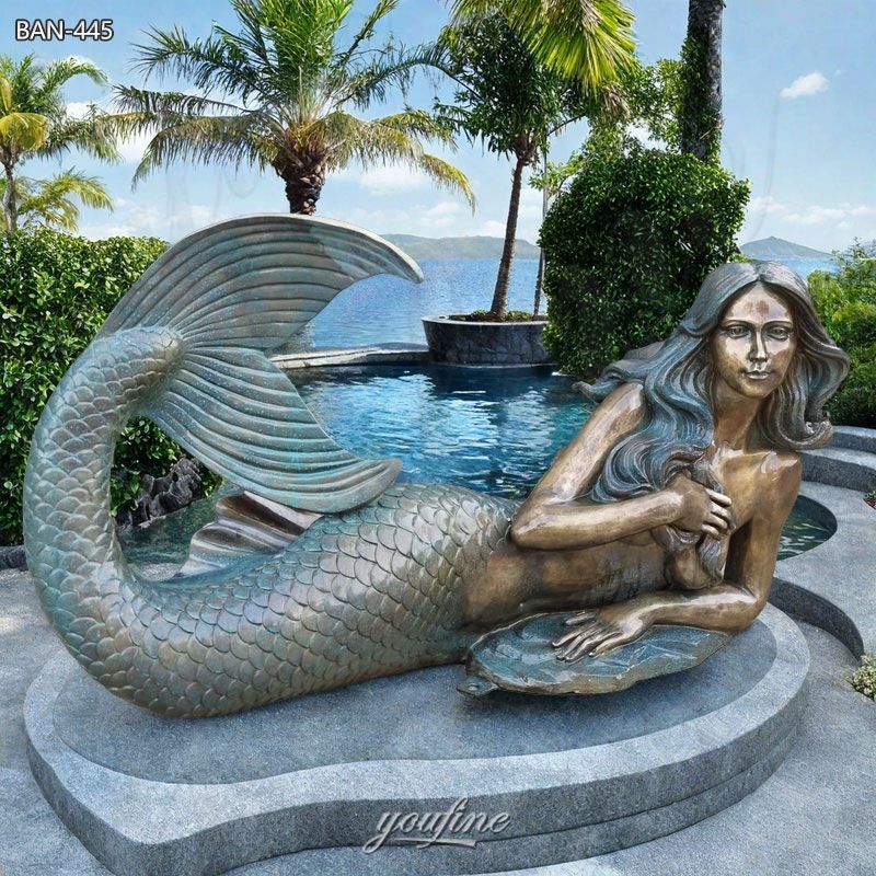 Bronze Reclining Mermaid Statue