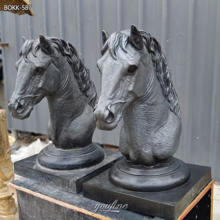 black horse head statues