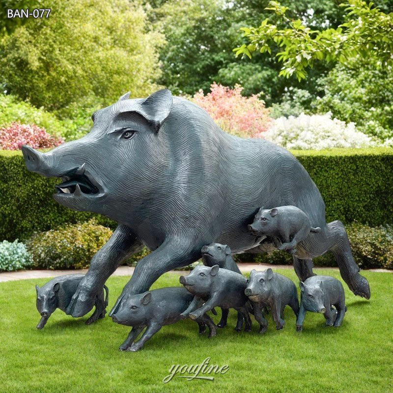 Bronze Running Wild Boar Family Statues