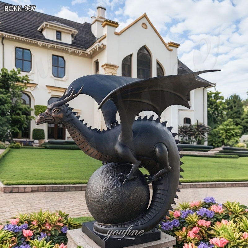 Bronze Dragon Garden Statue with Ball
