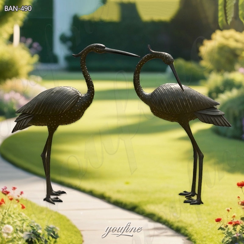 bronze heron garden statue