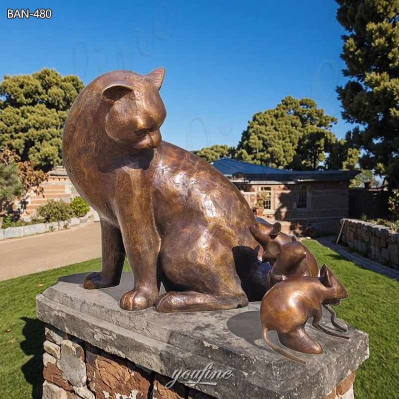 Bronze Cat and Mouse Sculpture