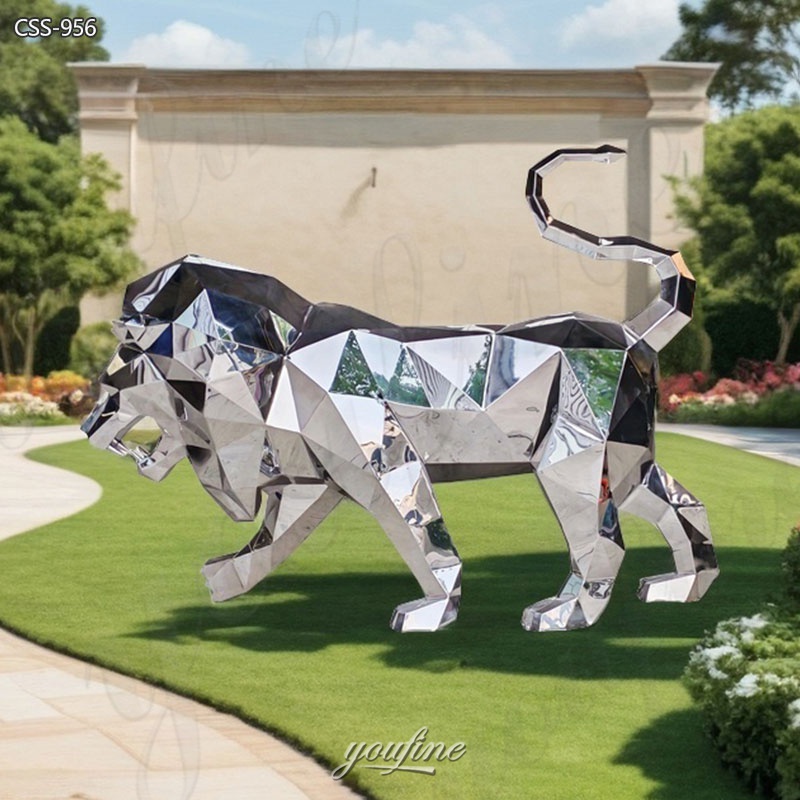 Metal Walking Geometric Lion Sculpture