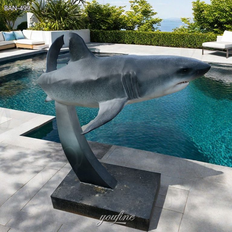 bronze shark art statue