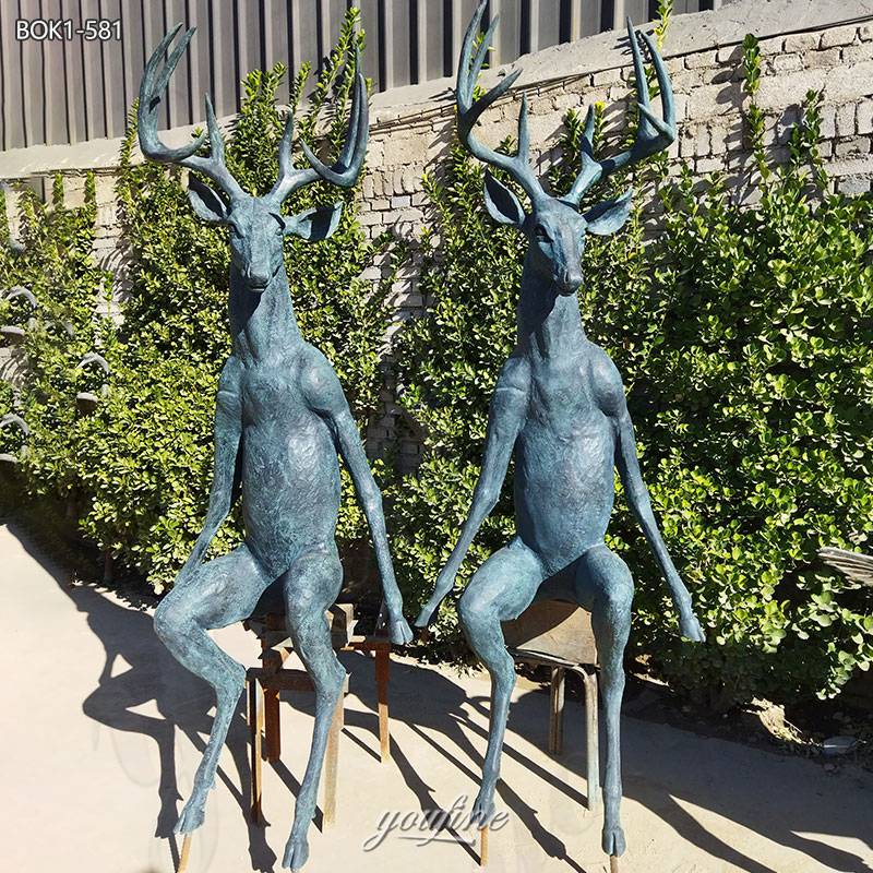 Anthropomorphic Bronze Scioto Lounge Sitting Deer Statue