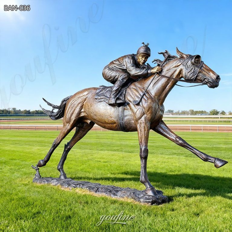 bronze horse and jockey sculpture