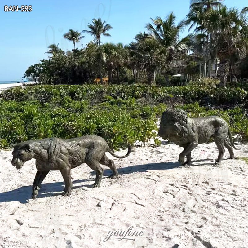 Bronze Lion and Lioness Statue