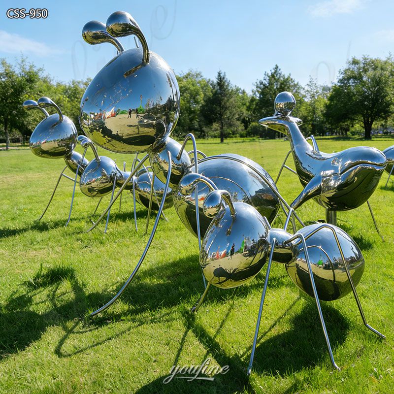 Large Mirror Metal Ant Sculpture