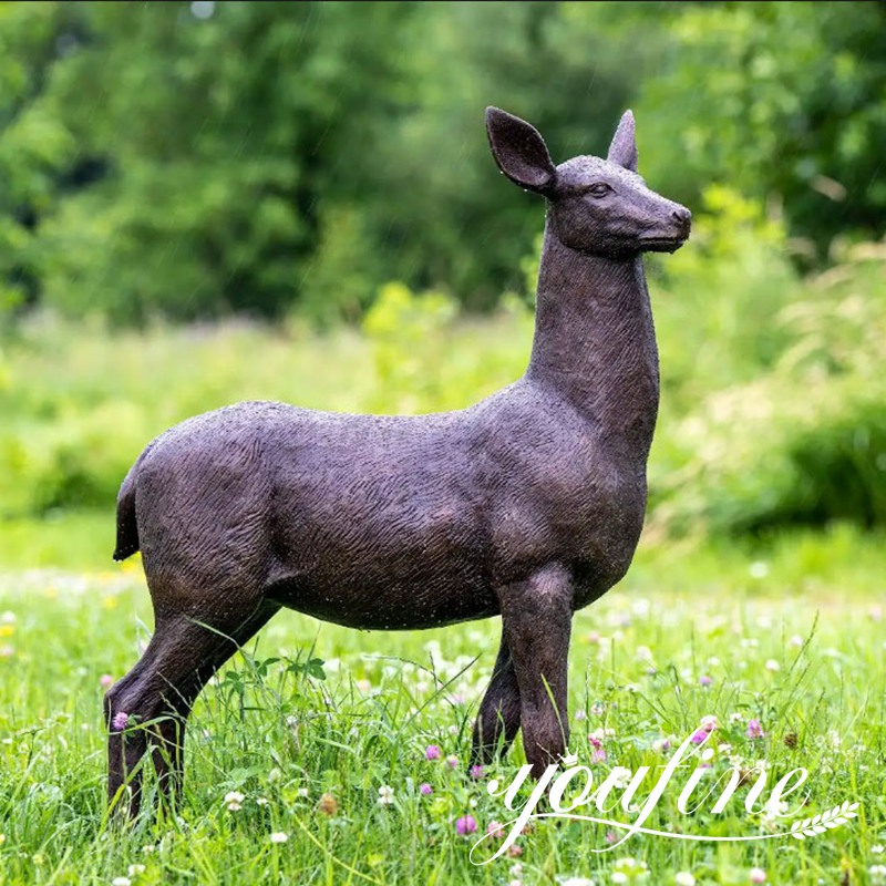 Custom bronze deer statue installed on a private farm in the United States
