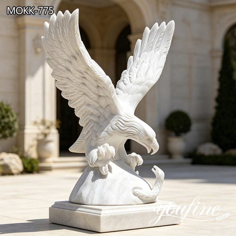 hand carved white marble eagle statue for sale