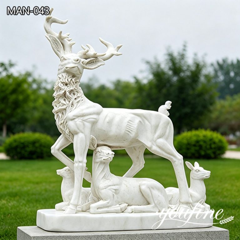 white marble deer statue with fawns