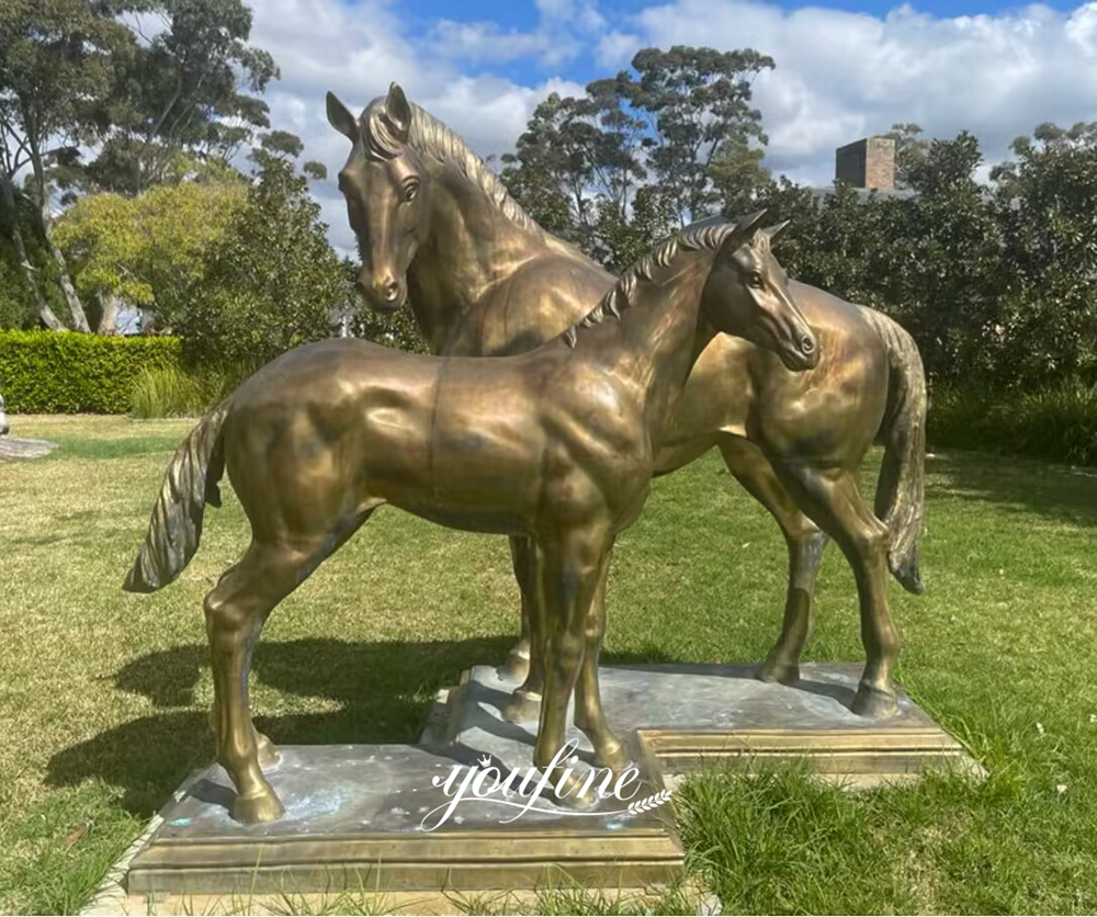 Bronze Mare & Foal Statue Pair Installed in Private Garden, Australia