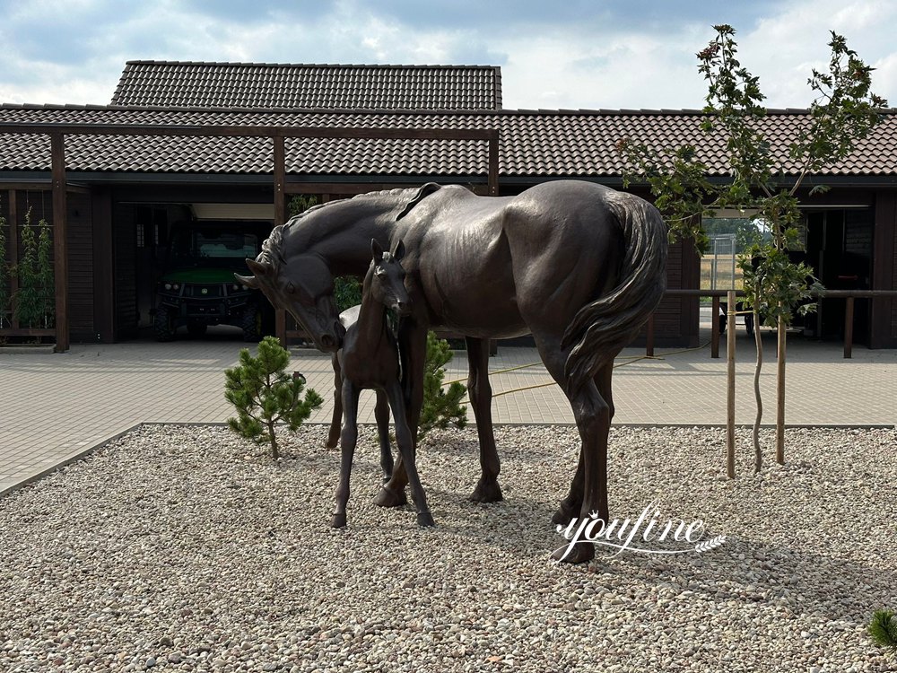 Bronze Mare and Foal Sculpture Installed at Private Estate in Germany