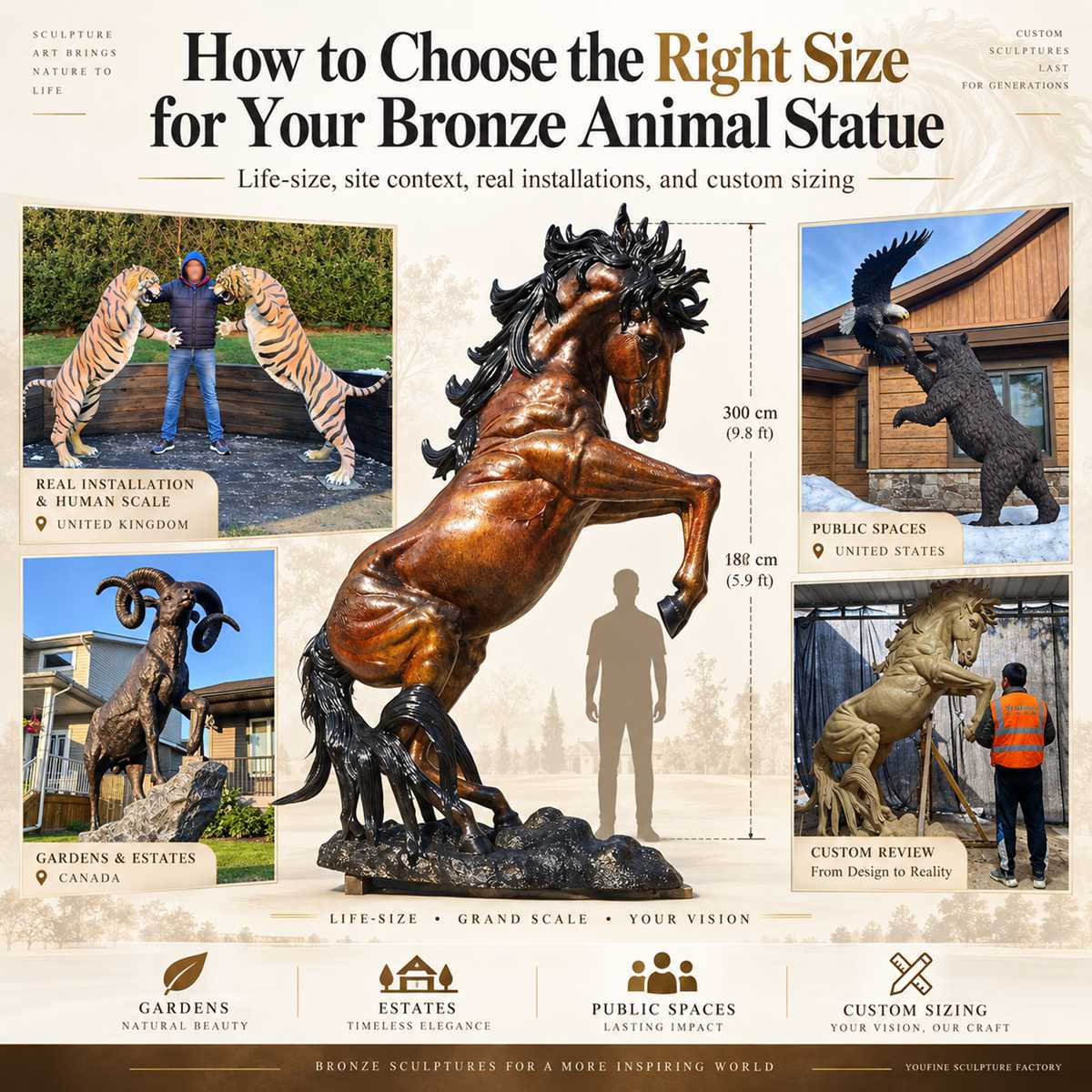 Life-Size Bronze Animal Statue Size Guide for Gardens, Estates and Public Spaces