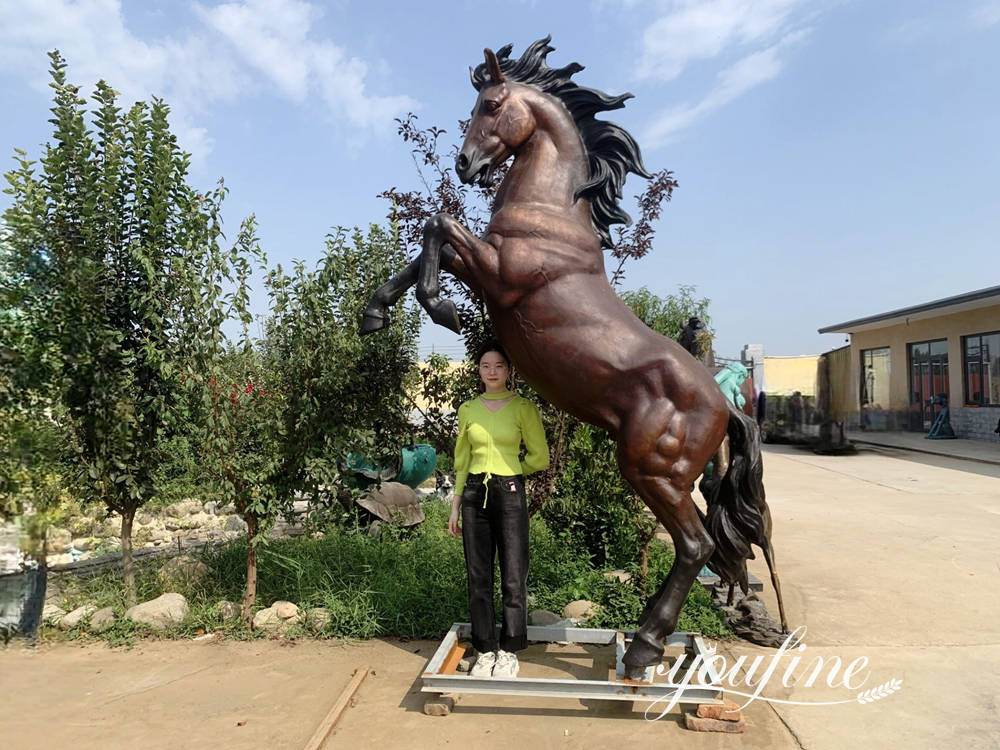 life size bronze rearing horse sculpture created by YouFine Foundry