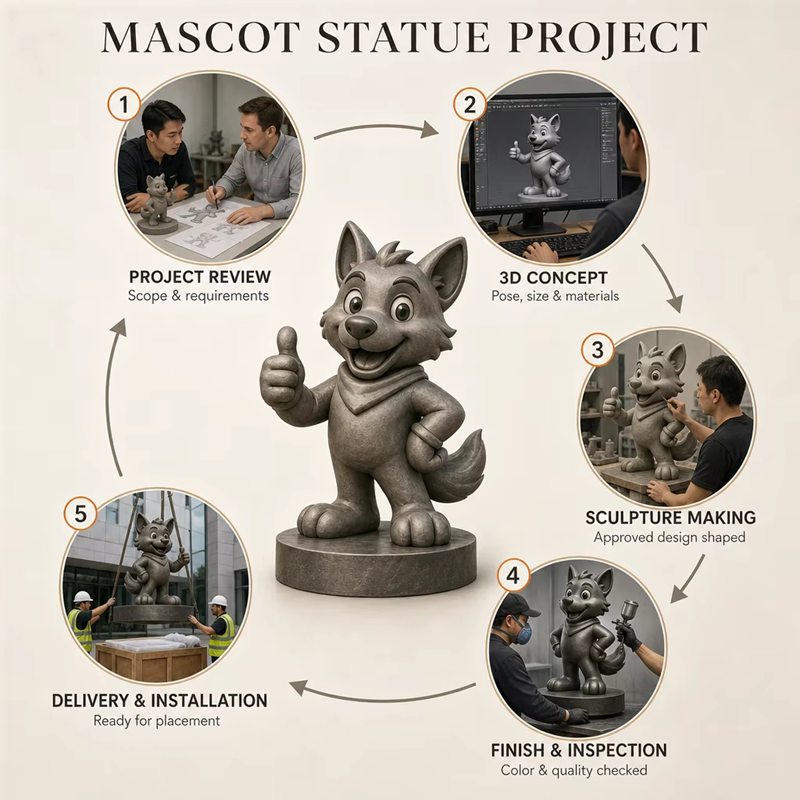 Stages of custom bronze Mascot Statue