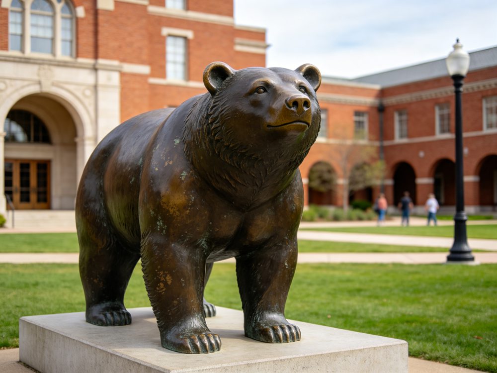 Sturdy Bear Statue Standing Guard at the Heart of the Campus
