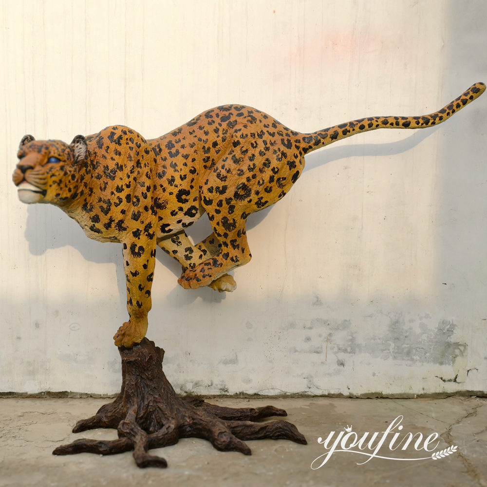 bronze leaping cheetah sculpture